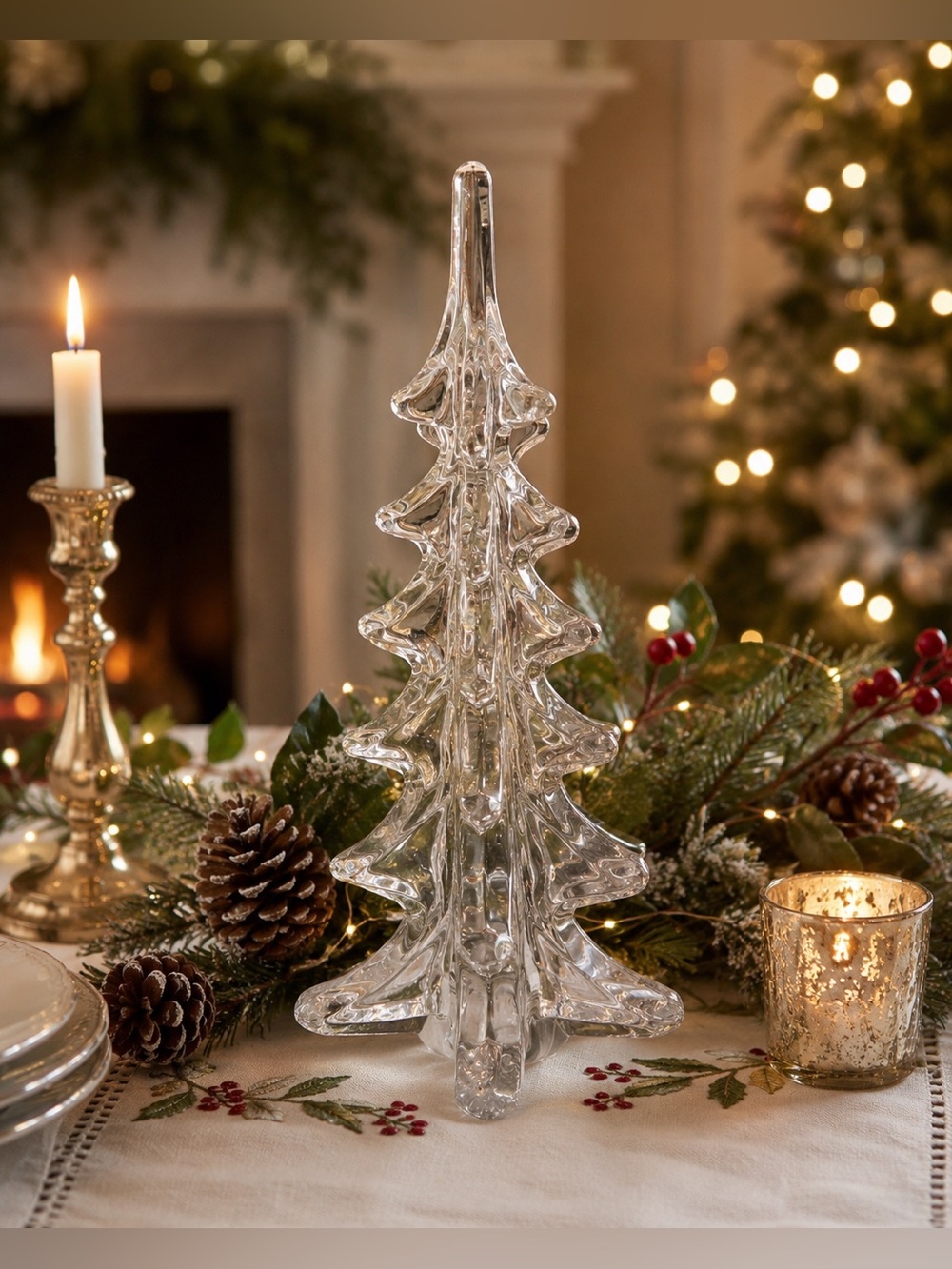 Vintage 12” Heavy Clear Glass Christmas Tree Figurine 3+ Lbs Holiday Decor